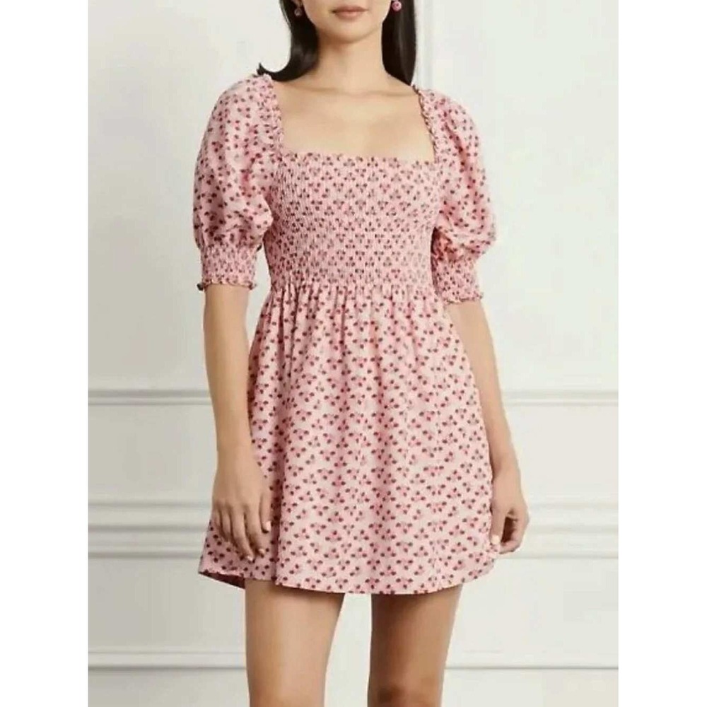 Hill House Home The Nap Dress Pink Red Floral  Women Mini Dress size XS NWOT